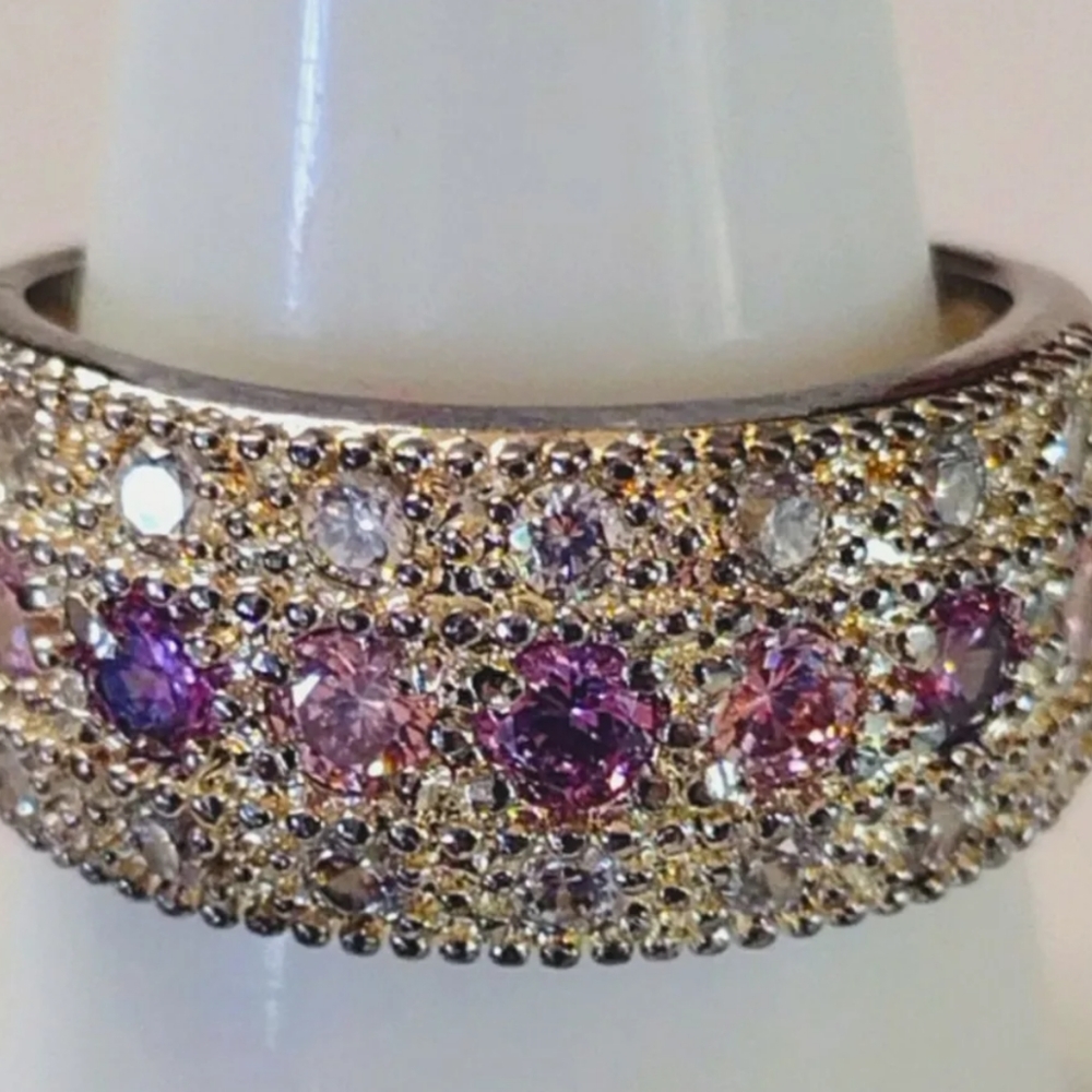 Size 6 - 925 Sterling Silver Plated Purple Amethyst Ring Band